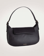 A black Ulla leather baguette bag with a sleek, structured design and gold hardware, displayed against a white background.