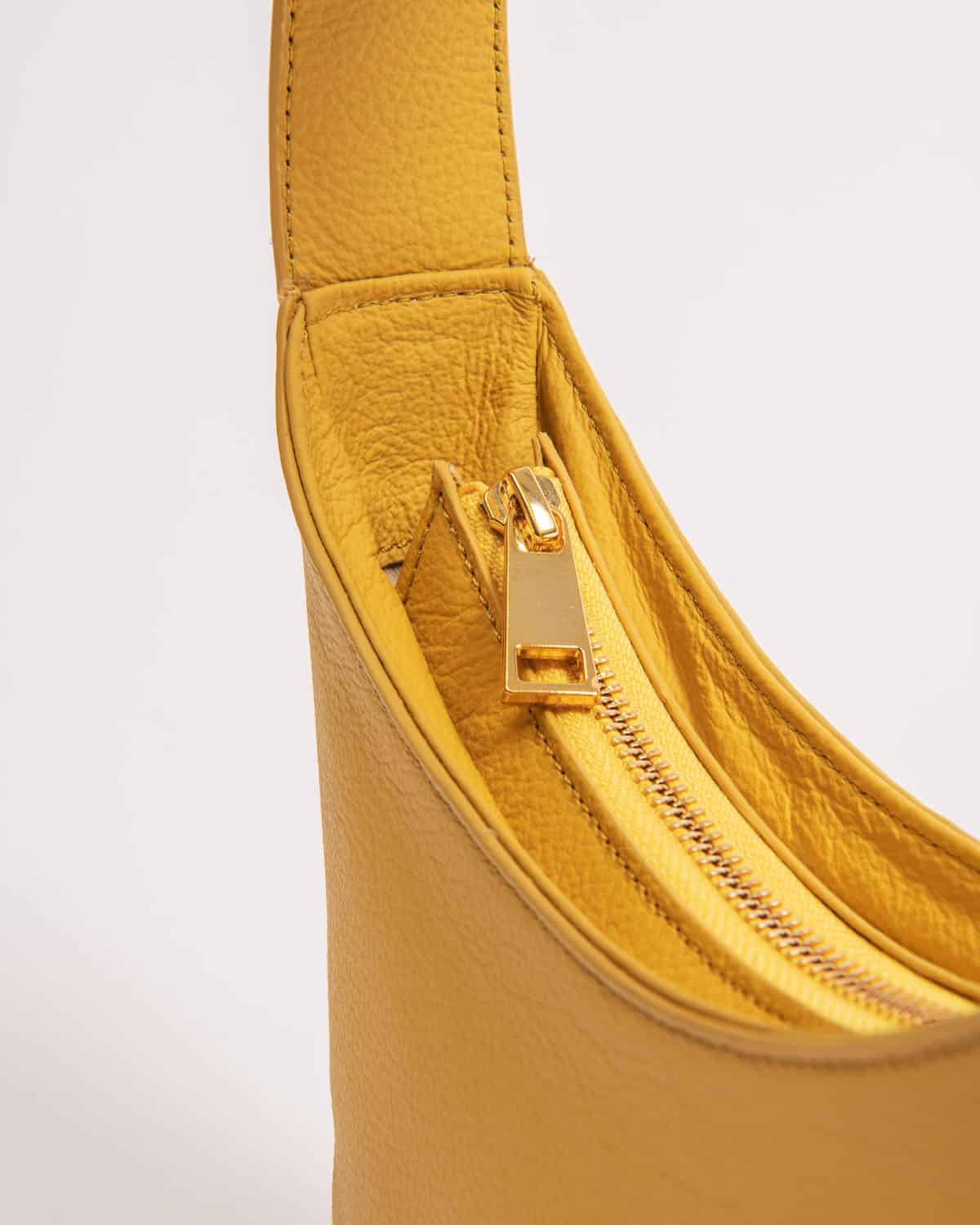 "ZOE yellow baguette mini bag side angle - handcrafted leather handbag"
