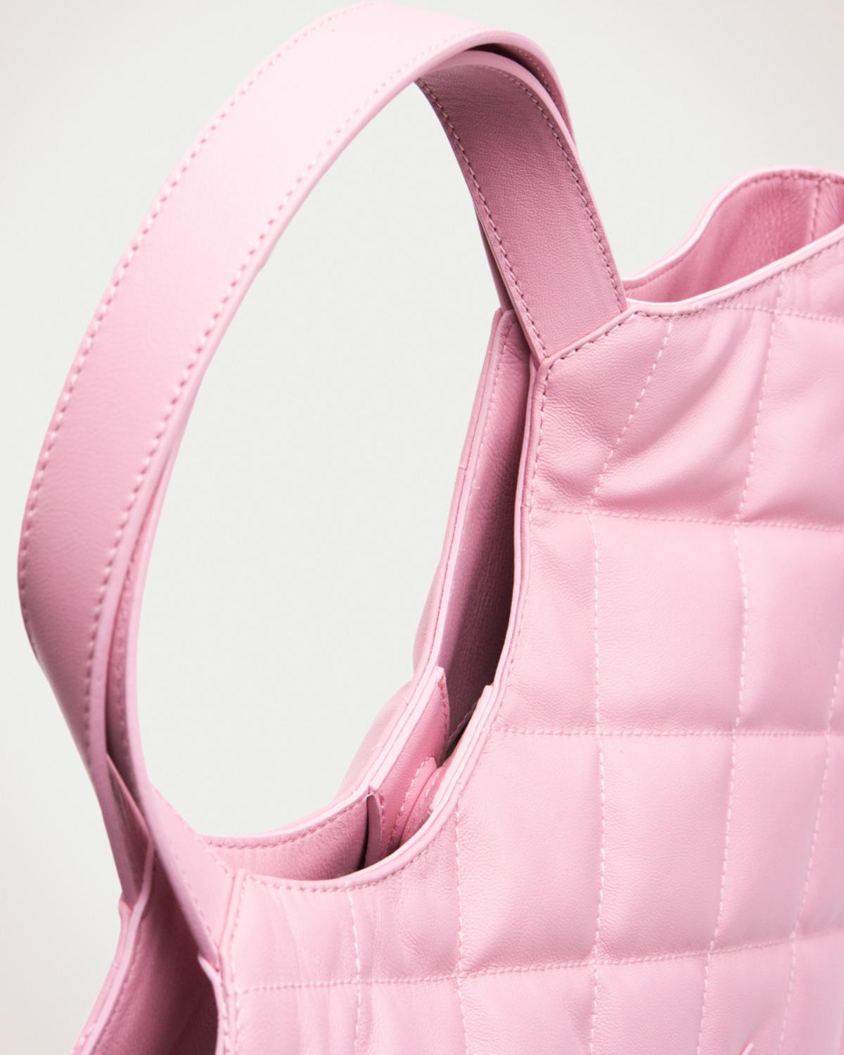 EVEN brand's large shopper tote in pink lambskin.