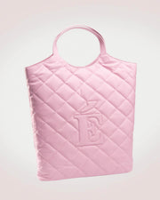 Anne large pink lambskin shopper tote with a quilted design and the brand's logo embossed on the front.
