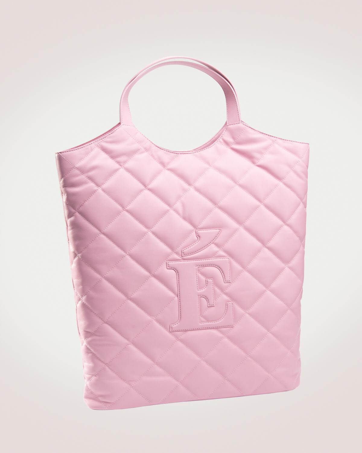 Large shopper tote bag in pink. Crafted from lamb leather.