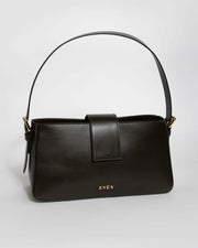BELONA dark petrol blue calfskin leather hobo bag with a shoulder strap and a brand logo embossed on the side.