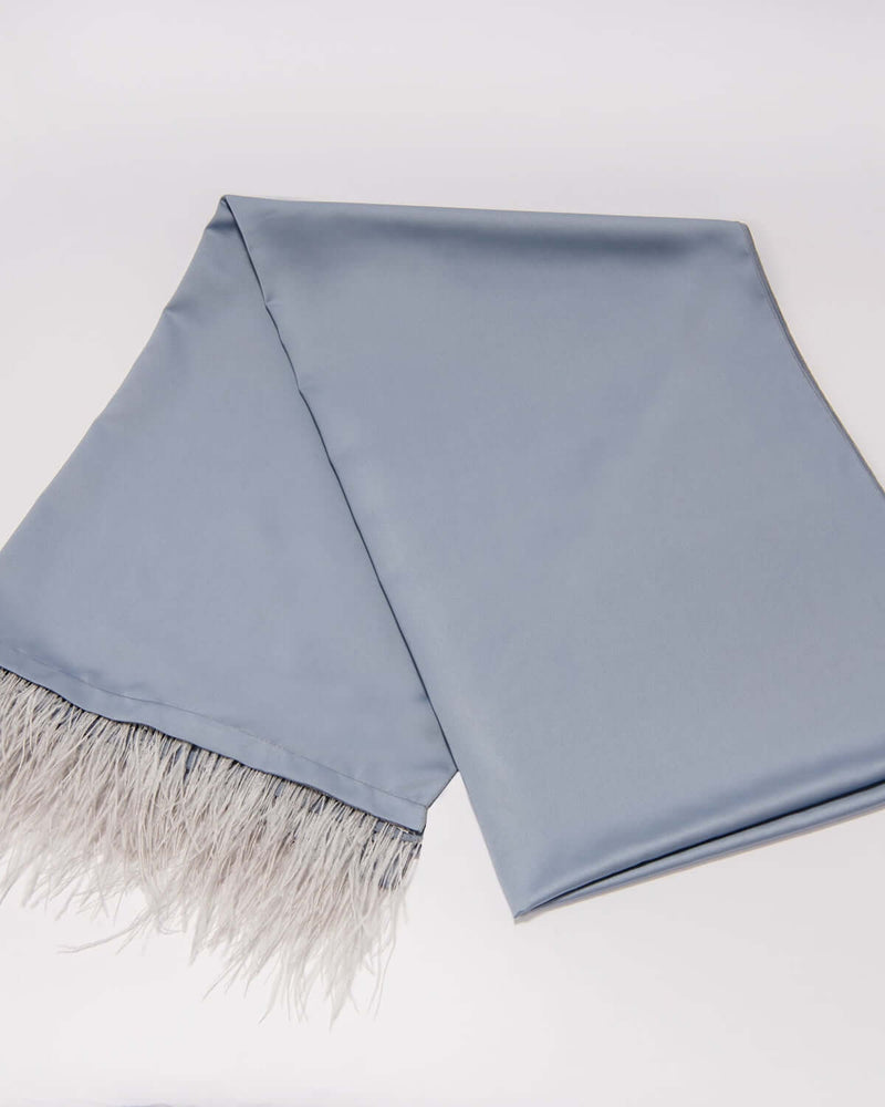 erida scarf in blue satin with ostrich feathers by even online 