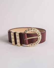 erini belt in burgundy leather with gold tone buckle by even online 