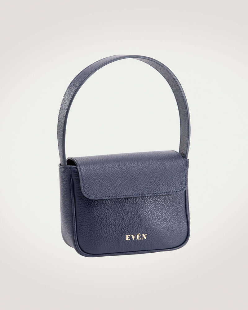 Luisa mini bag in dark blue grain leather by EVEN brand.