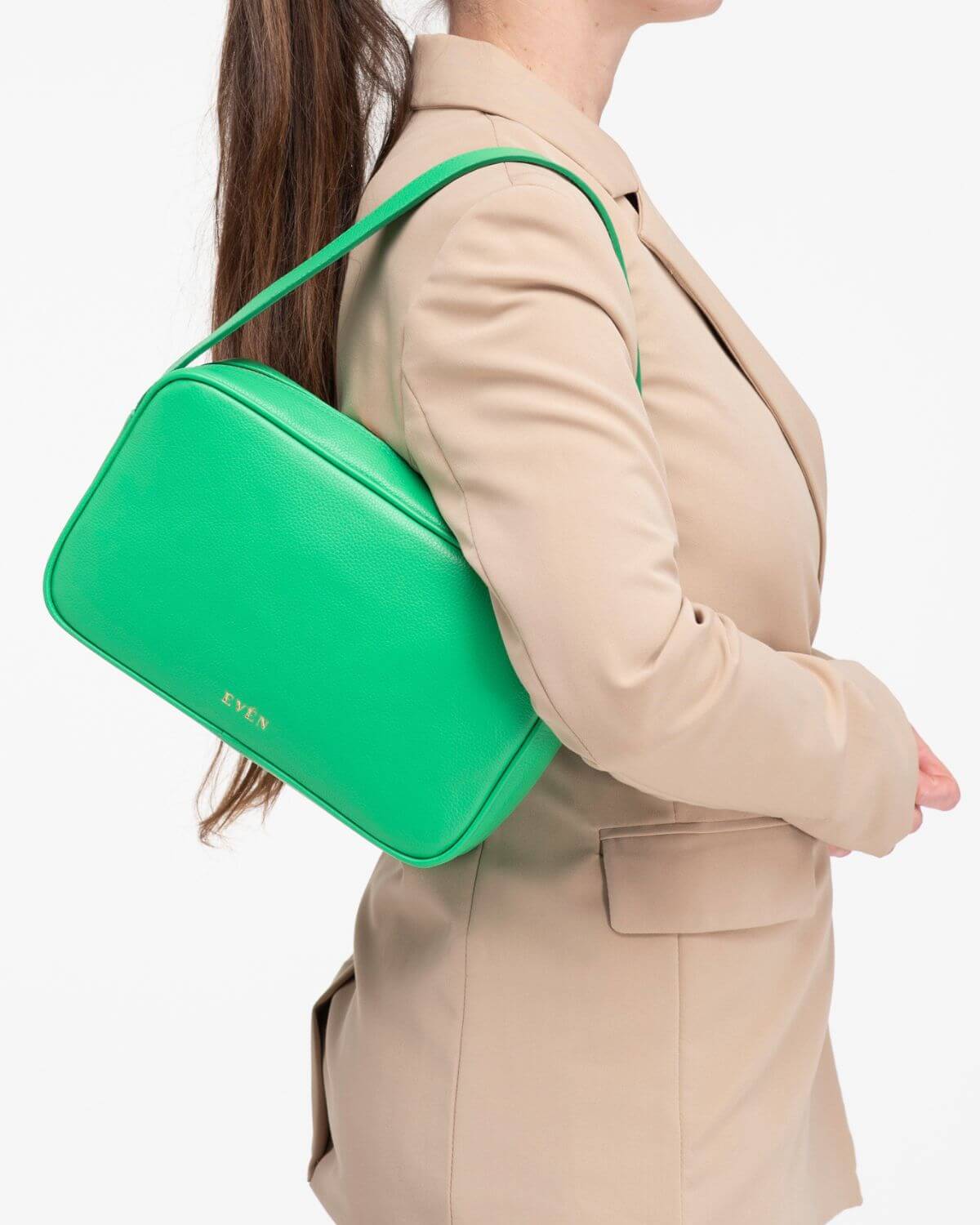 Rhea green leather messenger bag.
