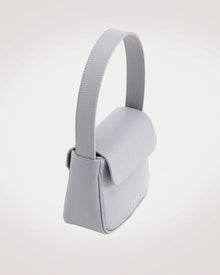 Luisa mini bag in grey leather crafted by even-online with gold tone logo in front. 
