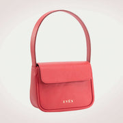 Luisa mini red leather handbag with a minimalist design and 'EVEN' logo on the front.