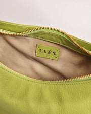 Monna mini tote bag in green inside shot with gold zipper