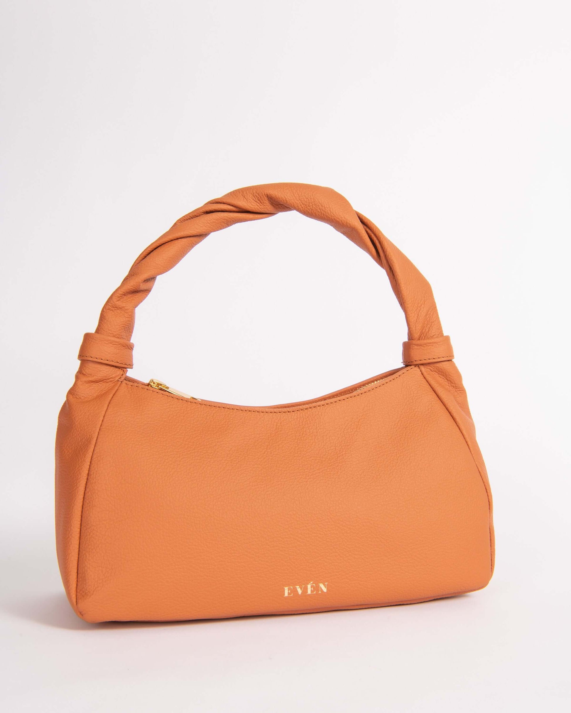 monna handbag in cognac leather with gold tone zipper by even online