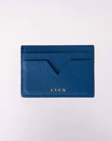 Muzi cardholder in dark blue in grain leather crafted by even online