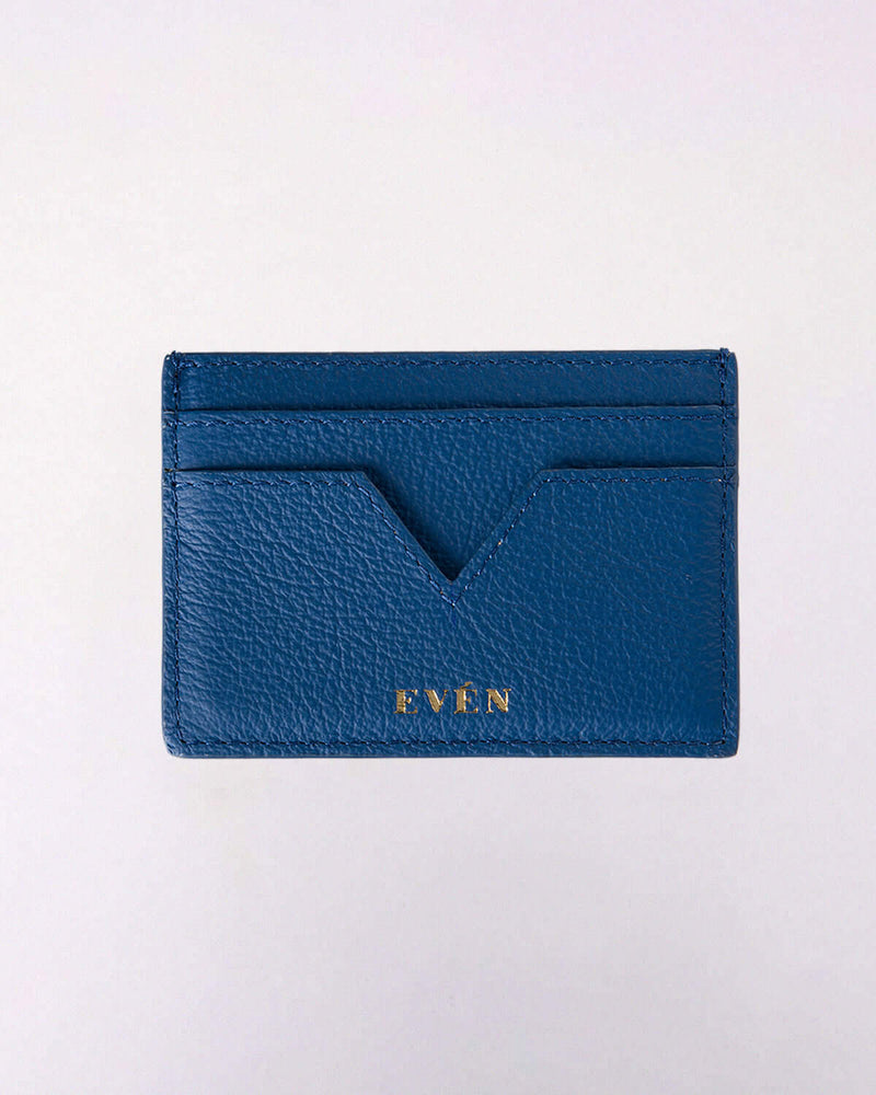 Muzi cardholder in dark blue in grain leather crafted by even online