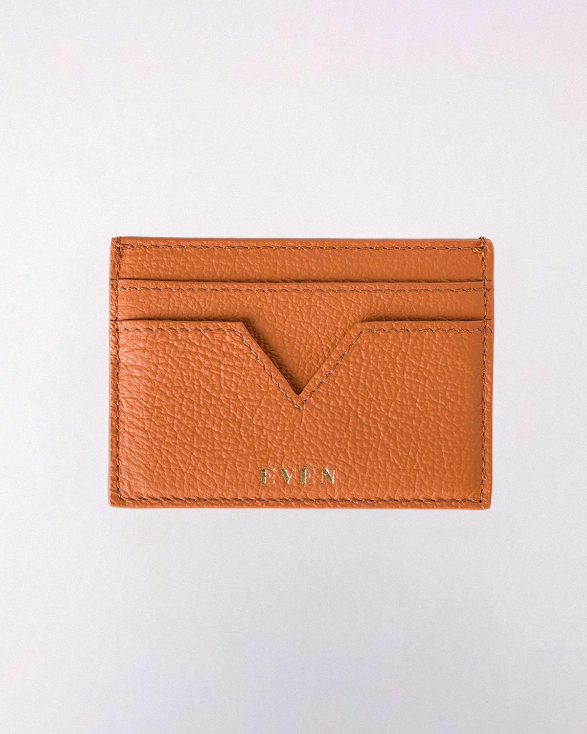 Muzi orange cardholder calfskin leather crafted by EVEN brand.