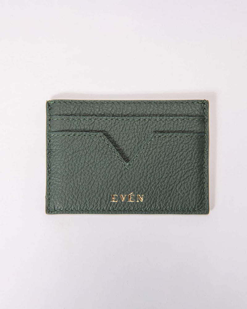 Muzi cardholder in petrol leather with gold tone even logo by even online