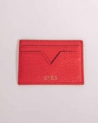 Muzi red leather cardholder by even online 