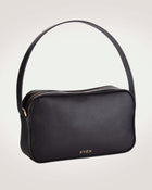 RHEA Messenger Bag in black, crafted from genuine leather by even-online, showcasing sleek minimalist design.