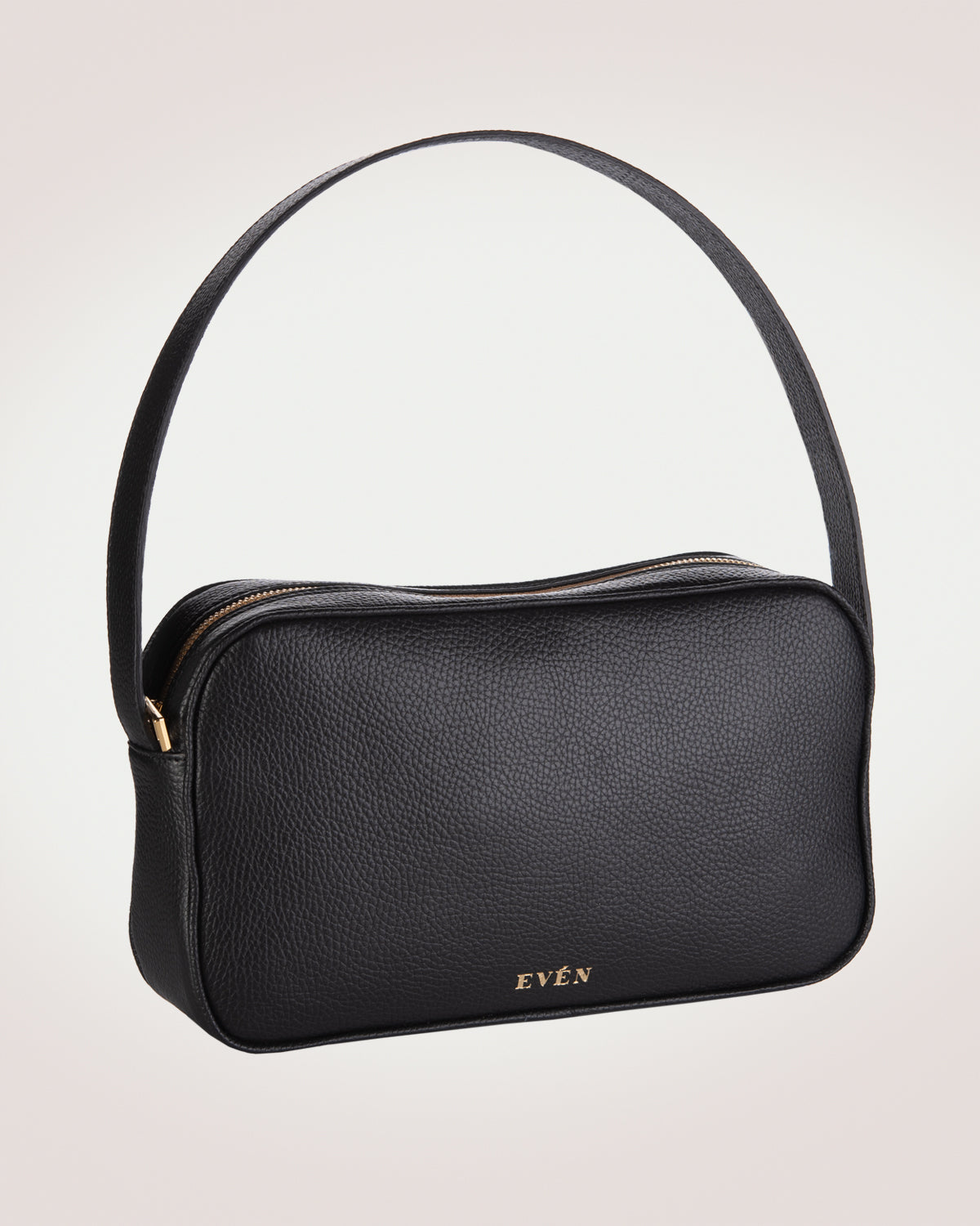 Rhea black calfskin leather handbag by EVEN brand.