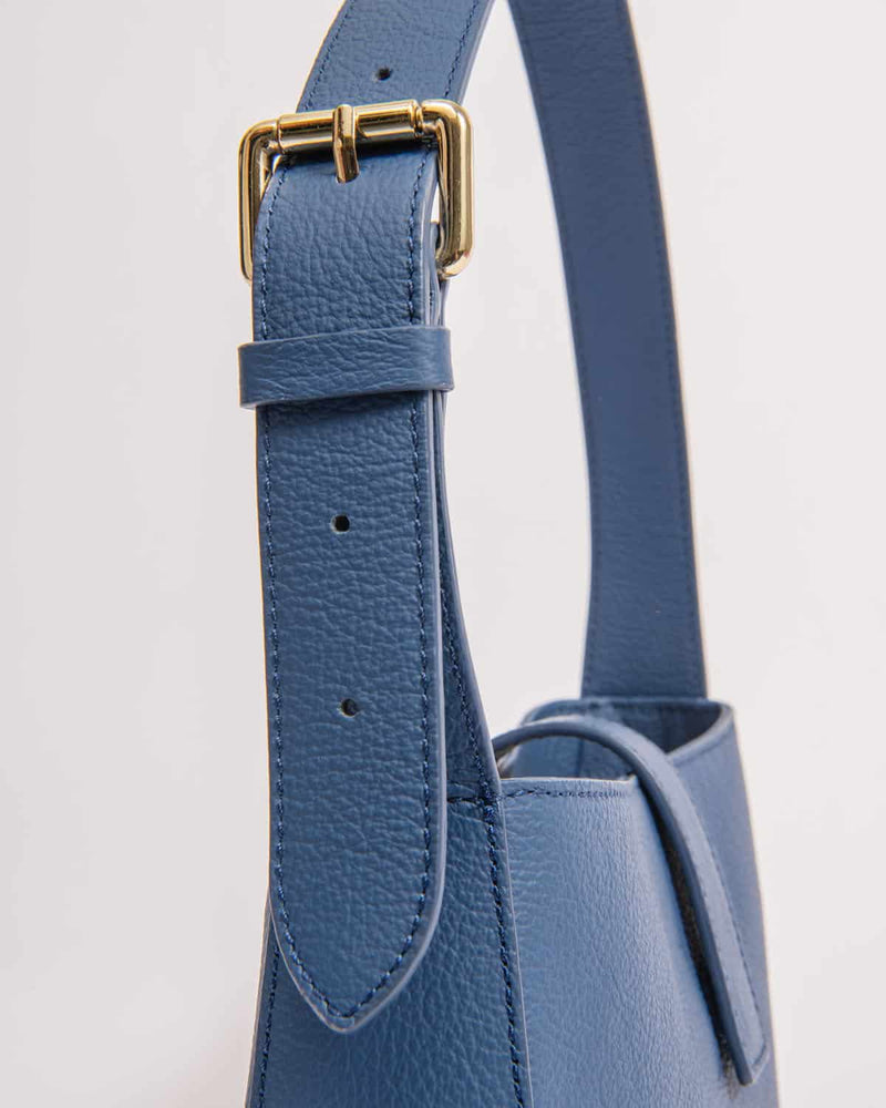 VALENTA dark blue calfskin leather baguette bag - premium mini handbag by EVEN.