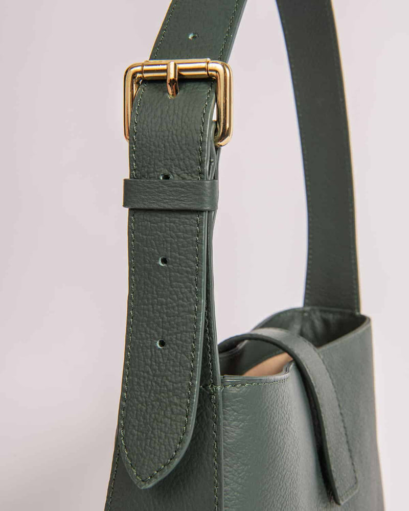 "VALENTA dark green calfskin leather handbag - artisan crafted mini bag"