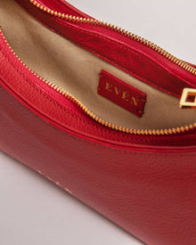 ZOE red leather baguette bag detail - artisan handcrafted
