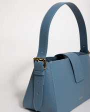 Side view of BELONA Hobo Bag blue leather with gold tone hardware.