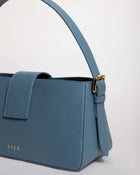  "BELONA blue hobo bag exterior detail - luxury leather handbag designer purse spacious interior for women"