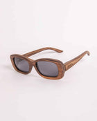 "JUNTA walnut wood sunglasses front view - handcrafted wooden eyewear designer eyewear American brand EVEN"