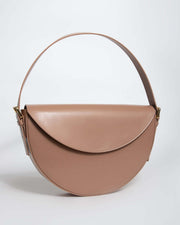 A beige leather GAIA Mini Bag with a semi-circular shape and gold tone handle.