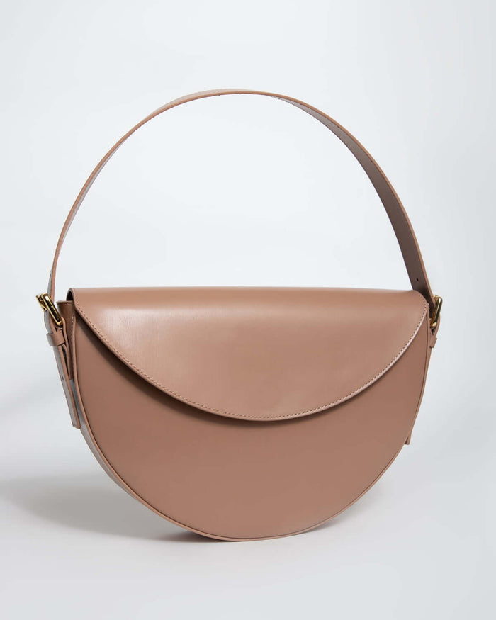 A beige, leather GAIA Mini Bag with a semi-circular shape and a handle.