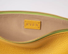  "LEYZA yellow clutch bag detail view - premium leather evening purse designer luxury handbag for special events"