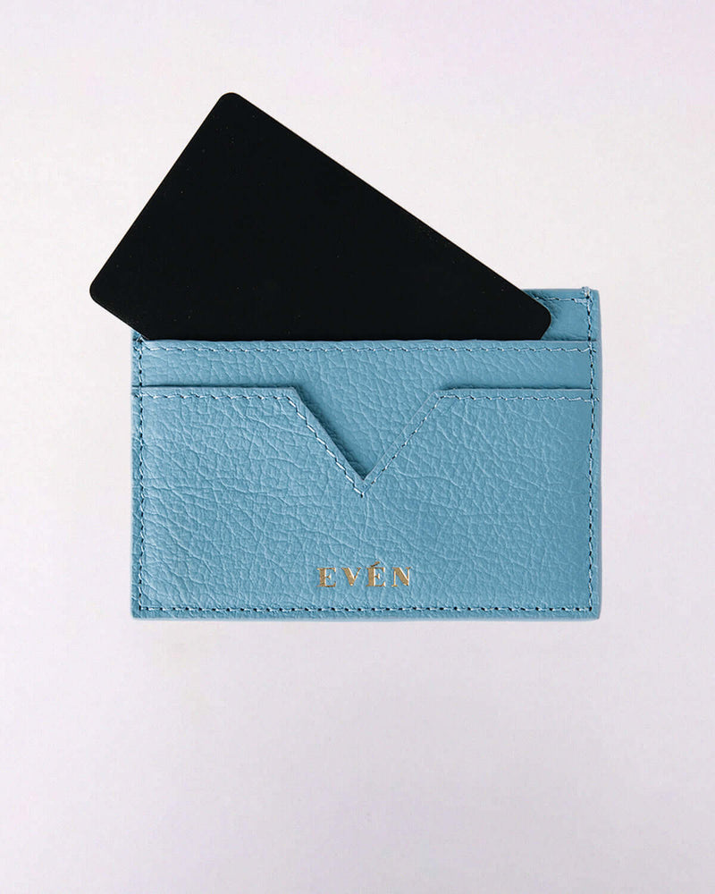 Light blue Muzi leather cardholder – minimalist luxury card wallet for everyday use